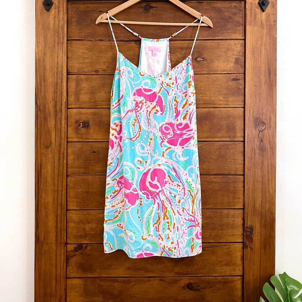 Lilly Pulitzer Dusk silk dress jellies be jammin sz L